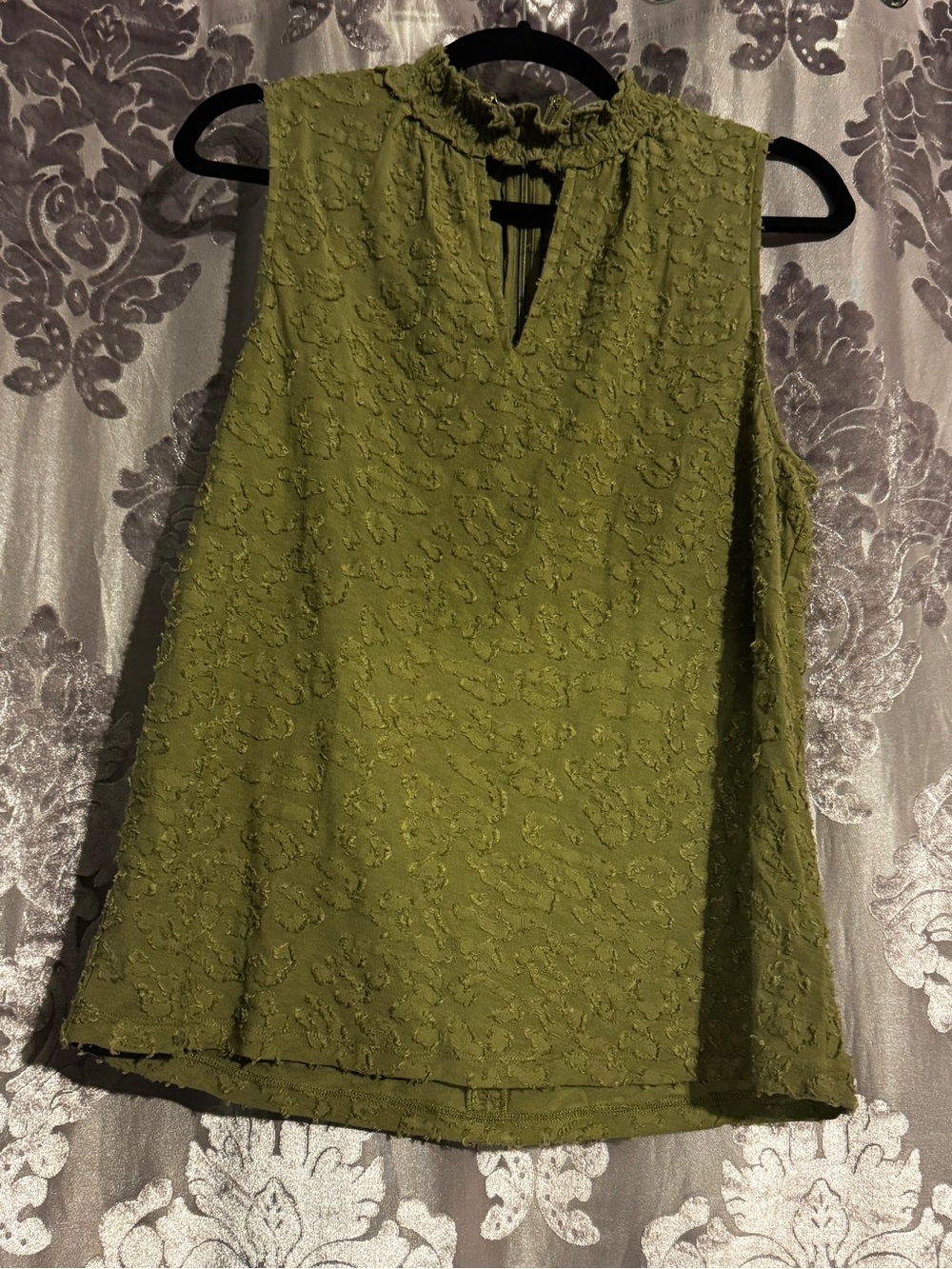 Michael Kors Olive Green Textured High Neck Tank Top Blouse Medium